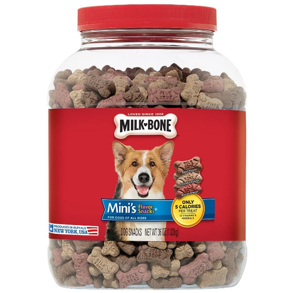 Milk-Bone Mini's Flavor Snacks Beef, Chicken & Bacon Flavored Biscuit Dog Treats, 36-oz Jar