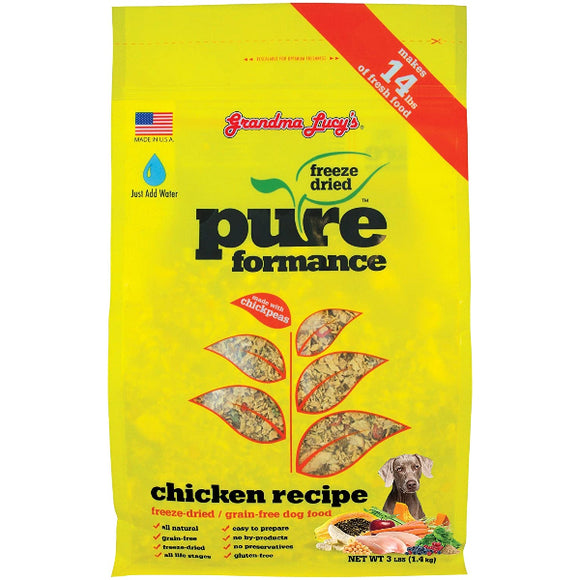 Grandma Lucy's Pureformance Chicken Grain-Free Freeze-Dried Dog Food, 3-lb