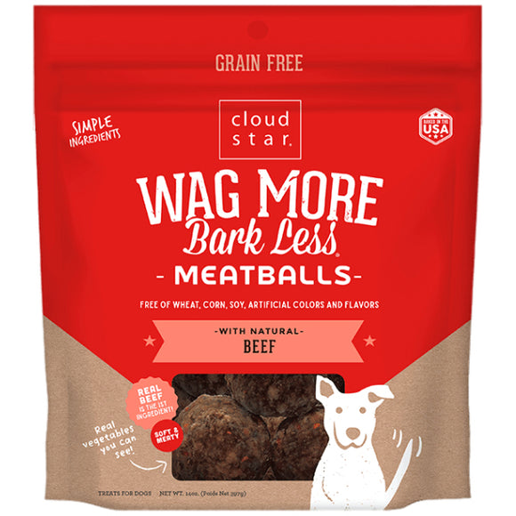 Cloud Star Wag More Bark Less Beef Recipe Meatballs Grain-Free Dog Treats, 14-oz