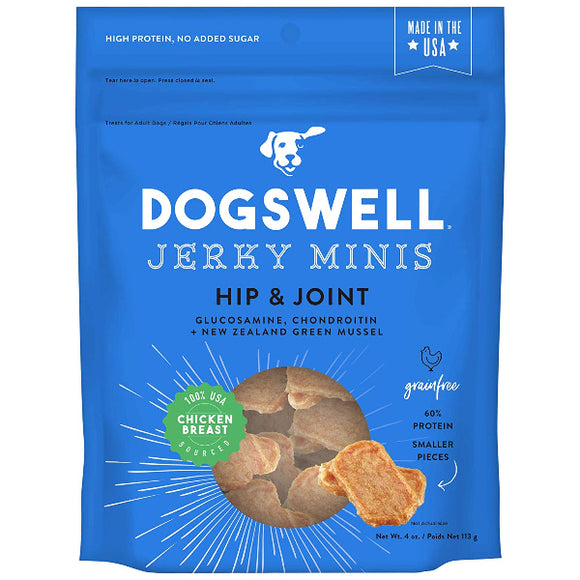 Dogswell Jerky Minis Hip & Joint Chicken Recipe Grain-Free Dog Treats, 4-oz