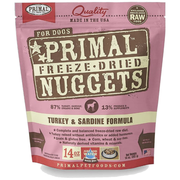 Primal Turkey & Sardine Formula Nuggets Grain-Free Raw Freeze-Dried Dog Food, 14-oz