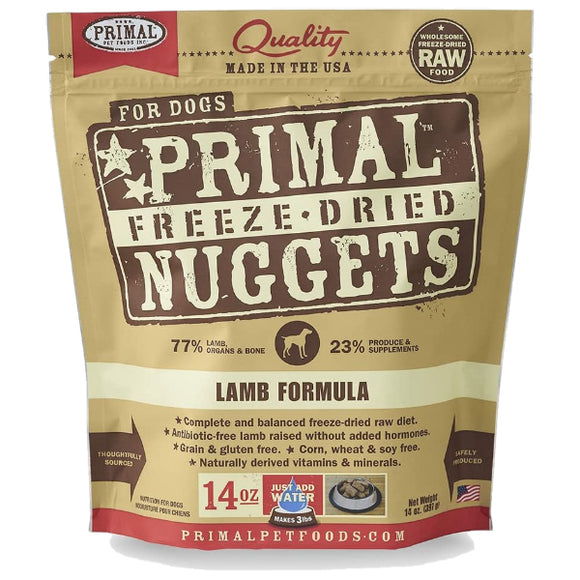 Primal Lamb Formula Nuggets Grain-Free Raw Freeze-Dried Dog Food, 14-oz
