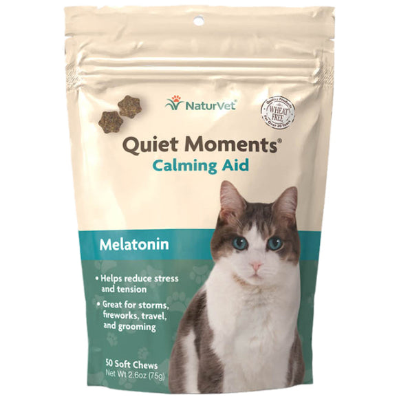 NaturVet Quiet Moments Calming Aid Plus Melatonin Cat Soft Chews, 50 Count
