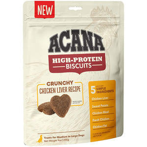 ACANA High-Protein Biscuits Crunchy Chicken Liver Recipe Dog Treats, Medium & Large Breed, 9-oz
