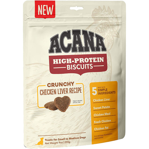 ACANA High-Protein Biscuits Crunchy Chicken Liver Recipe Dog Treats, Small & Medium Breed, 9-oz