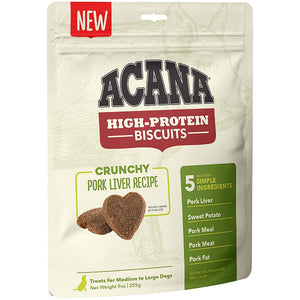 ACANA High-Protein Biscuits Crunchy Pork Liver Recipe Dog Treats, Medium & Large Breed, 9-oz bag