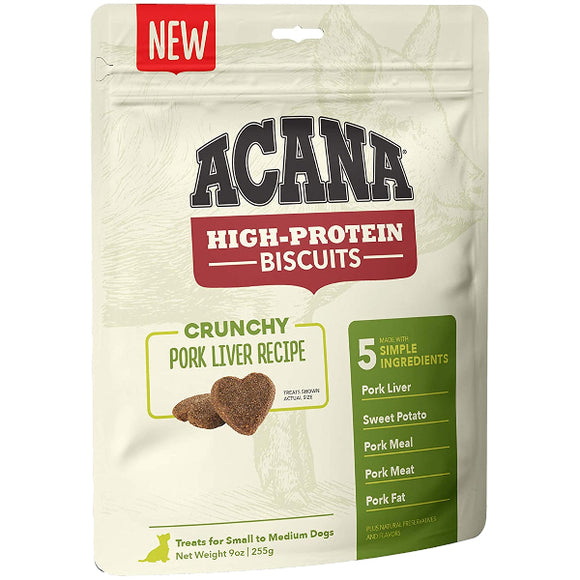 ACANA High-Protein Biscuits Crunchy Pork Liver Recipe Dog Treats, Small & Medium Breed, 9-oz