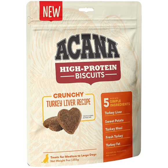 ACANA High-Protein Biscuits Crunchy Turkey Liver Recipe, Medium & Large Breed, 9-oz
