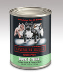 Maximum Bully Chunky Duck & Tuna in Broth 13.2 oz (374g) can dog food.