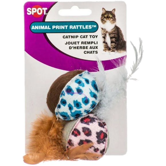 Ethical Pet Animal Print Rattle Cat Toy with Catnip, 2 Pack