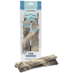 Icelandic+ Hand Wrapped Cod Skin Long Chew Sticks for Dogs, 10", 2 Pack