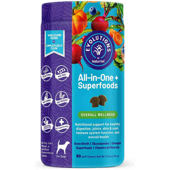 NaturVet Evolutions All-In-One + Superfoods Soft Chews Dog Supplements, 90 Soft Chews
