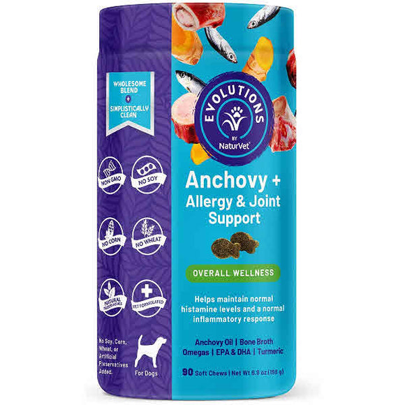NaturVet Evolutions Anchovy + Allergy & Joint Support Soft Chews Dog Supplements, 90 Soft Chews