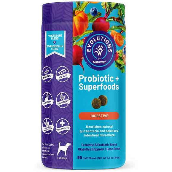 NaturVet Evolutions Probiotic + Superfood Soft Chews Dog Supplements, 90 Soft Chews