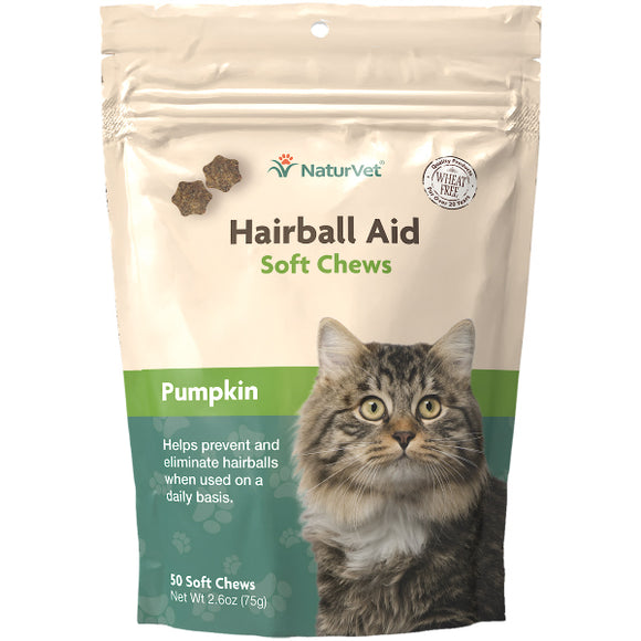 NaturVet Hairball Aid Supplement Plus Pumpkin Cat Soft Chews, 50 Count