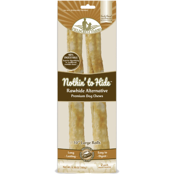 Nothin' To Hide Rolls Peanut Butter Flavor Rawhide Alternative Dog Chews, Large, 2 Pack