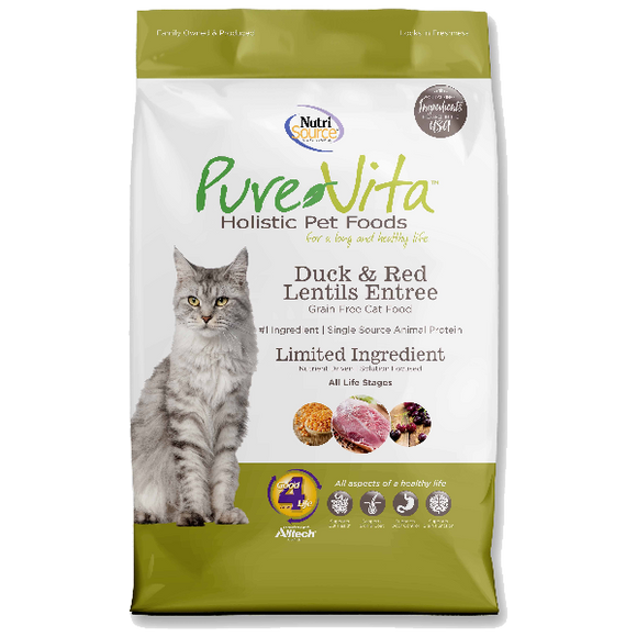 Pure Vita Cat Dry Grain Free Duck & Lentil, 6.6-lb