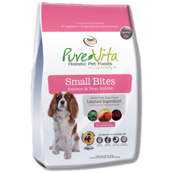 Pure Vita Dog Dry Small Bite Grain Free Salmon & Peas, 15-lb
