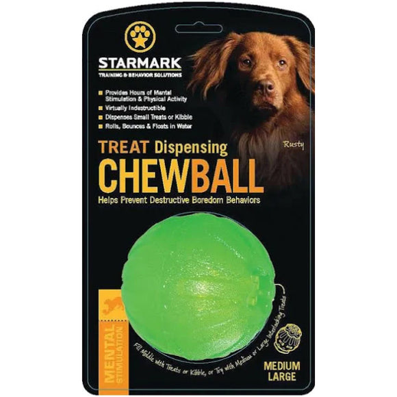 Starmark Treat Dispensing Chew Ball Tough Dog Toy, Medium/Large