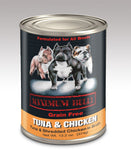 Maximum Bully Tuna & Shredded Chicken in Broth 13.2 oz (374g) can dog food.