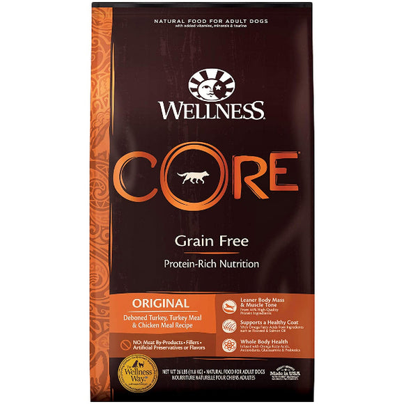 Wellness CORE Grain-Free Original Deboned Turkey, Turkey Meal & Chicken Meal Recipe Dry Dog Food, 30-lb